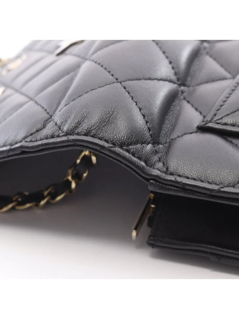 Chanel Shoulder Bag Quilted Icon Charm Black Lambskin Chain Wallet